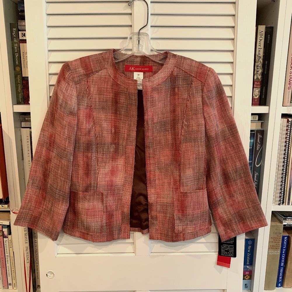 NWT AK Anne Klein 'Marrakesh' Linen Blend Cropped Open Front Blazer 4P